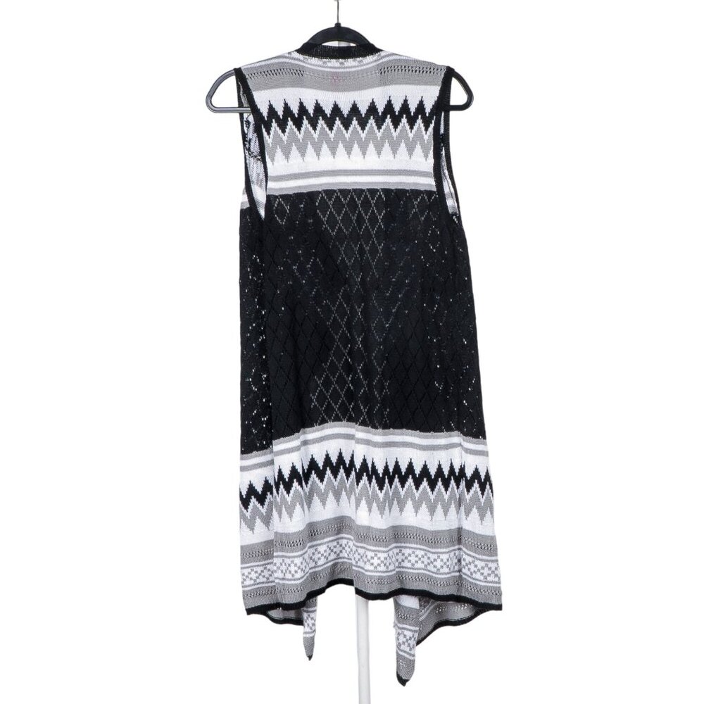 No Boundaries Cardigan Sweater L 11 13 Juniors Sleeveless Gray Black White Knit - Picture 6 of 6